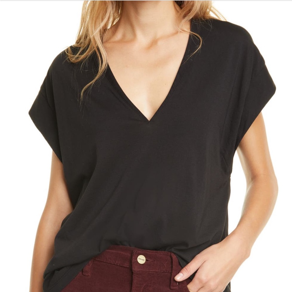 Frame Denim Black V-Neck Short Sleeve Tee